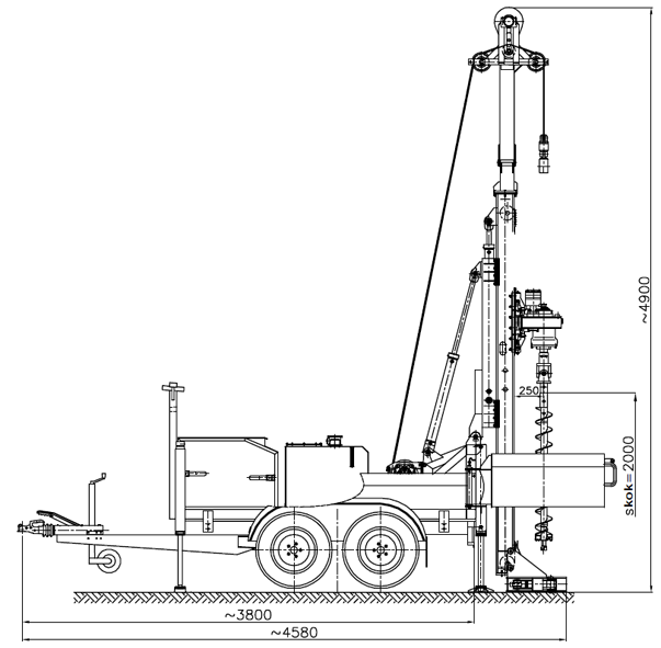 Wiertnica typ H13P w położeniu roboczym (szerokość: 1980 mm)